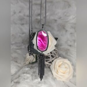 Kendra Scott Rayne Necklace with Pink Illusion Stone in Gunmetal.